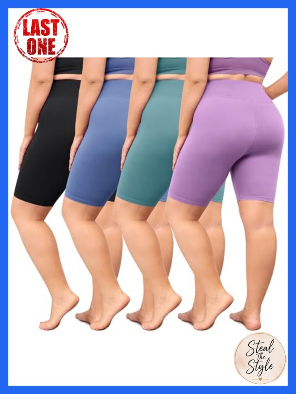 Women's Plus Size 8" High Waisted Biker Shorts 4 Pack Ultra Soft Breathable